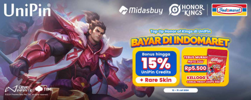 Top Up Honor of Kings dan Bayar di Indomaret, TEBUS MURAH Kellog’s dan Dapatkan BONUS 15% UniPin Credits Serta RARE SKIN Gratis!